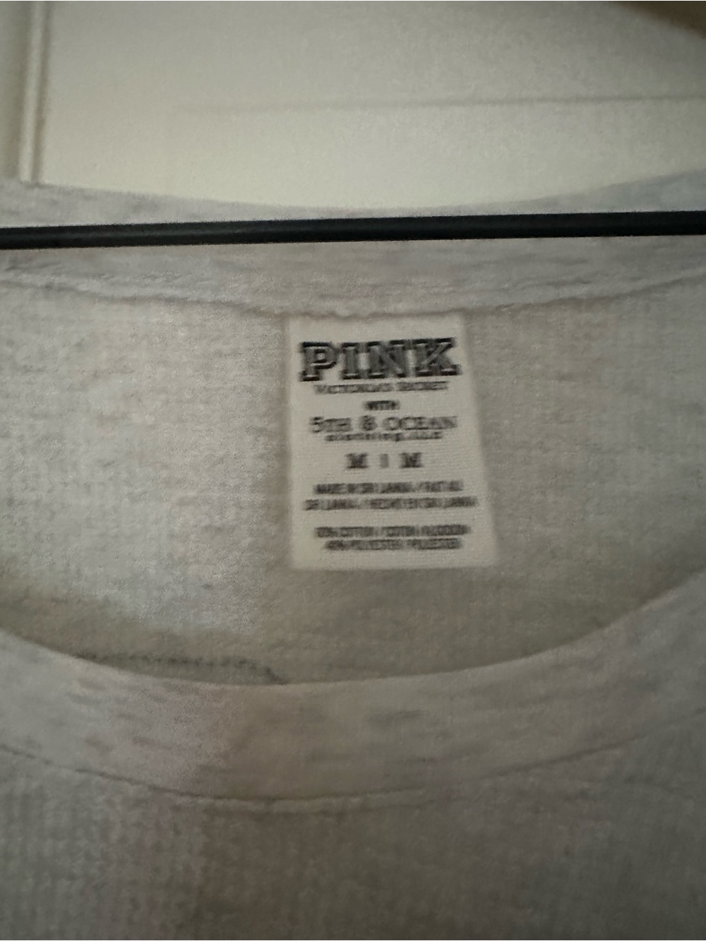 PINK Victoria's Secret Light Gray Crewneck Tee with Navy Logo - Picture 2 of 3